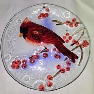 Glass Plate with Red Cardinal Design
